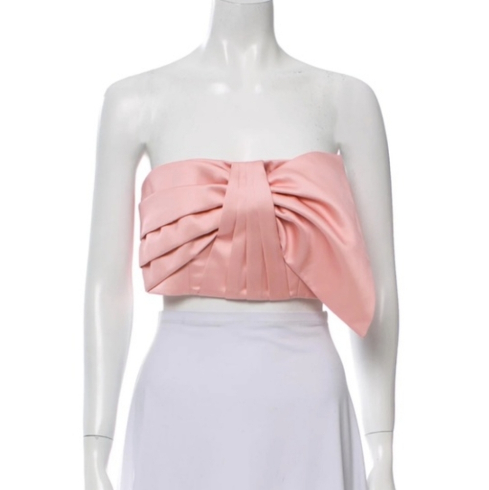 NWOT AMUR Bow Pink Satin Strapless Crop Top Small